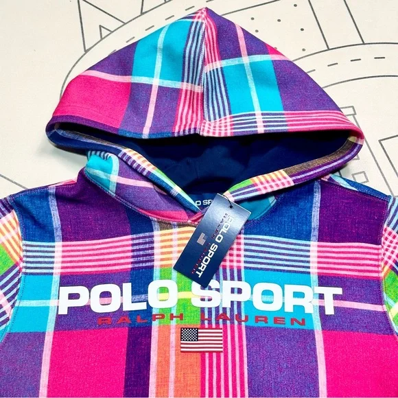 Polo Sport Madras-Print Fleece Hoodie - Picture 3 of 5